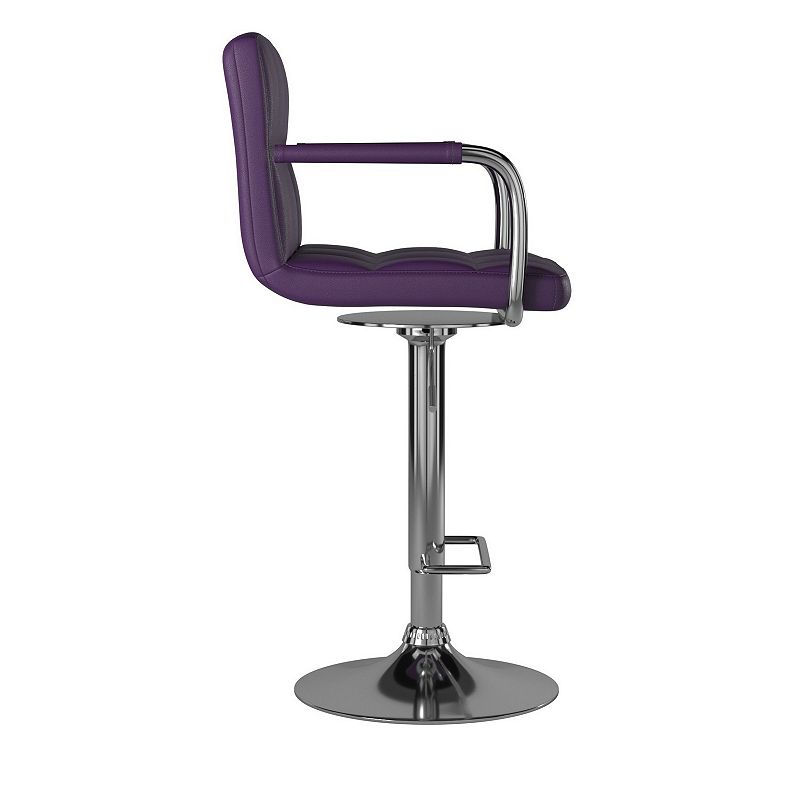 Leatherette Adjustable Bar Stool with Metal Tubular Support， Purple