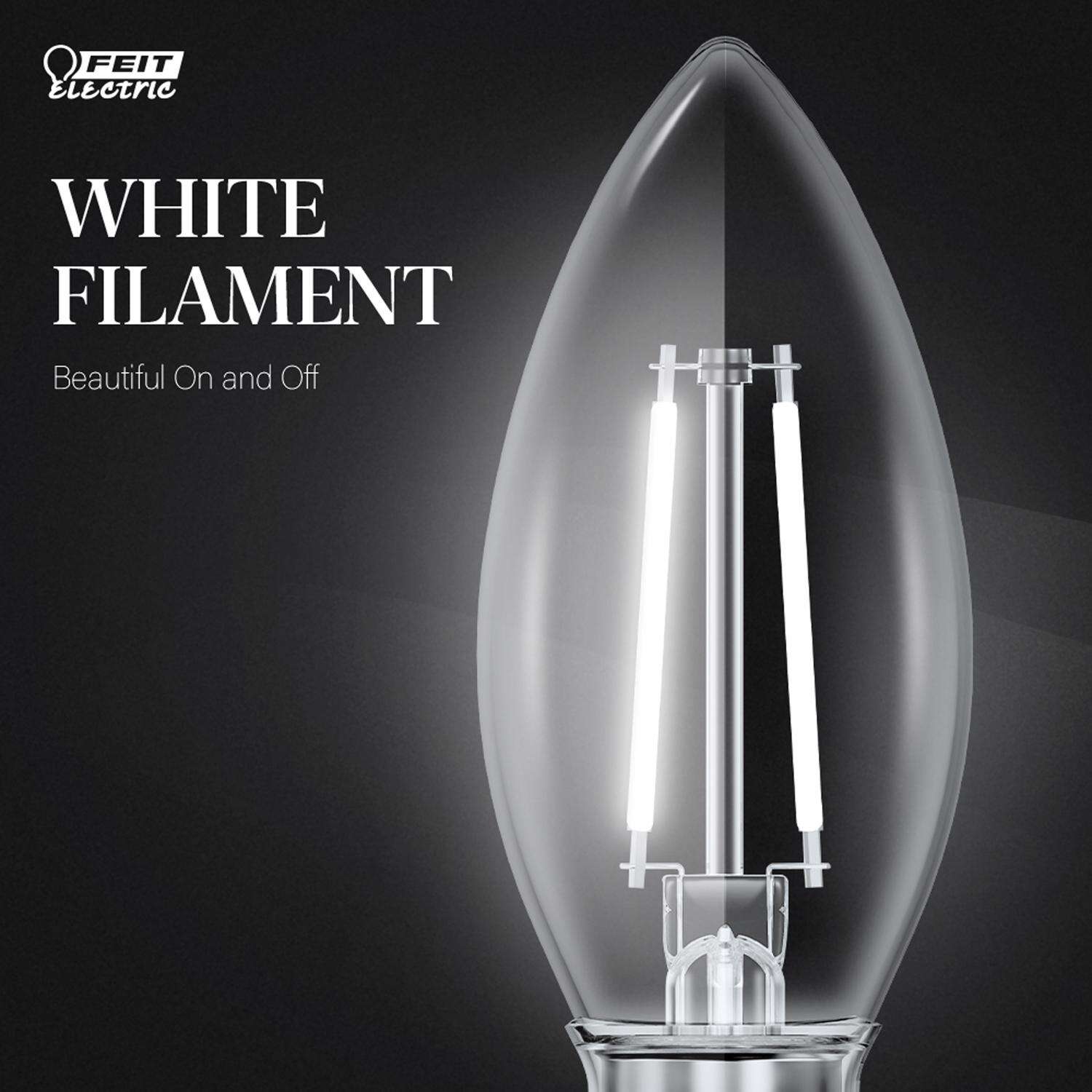 Feit White Filament BA10 E12 (Candelabra) Filament LED Bulb Daylight 60 Watt Equivalence 2 pk