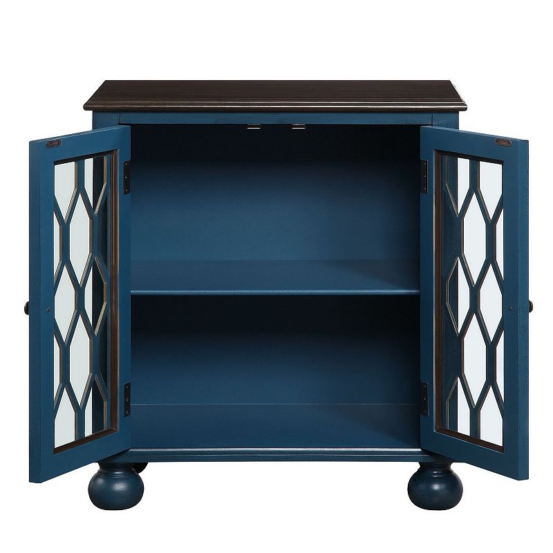 Console Table with Trellis Pattern Door and 1 Shelf， Antique Blue