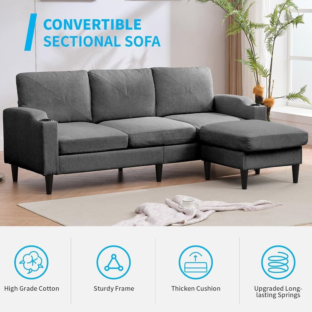 Mixoy Convertible L Shaped Sectional Sofa with Reversible Stroge Ottoman Cup Holder