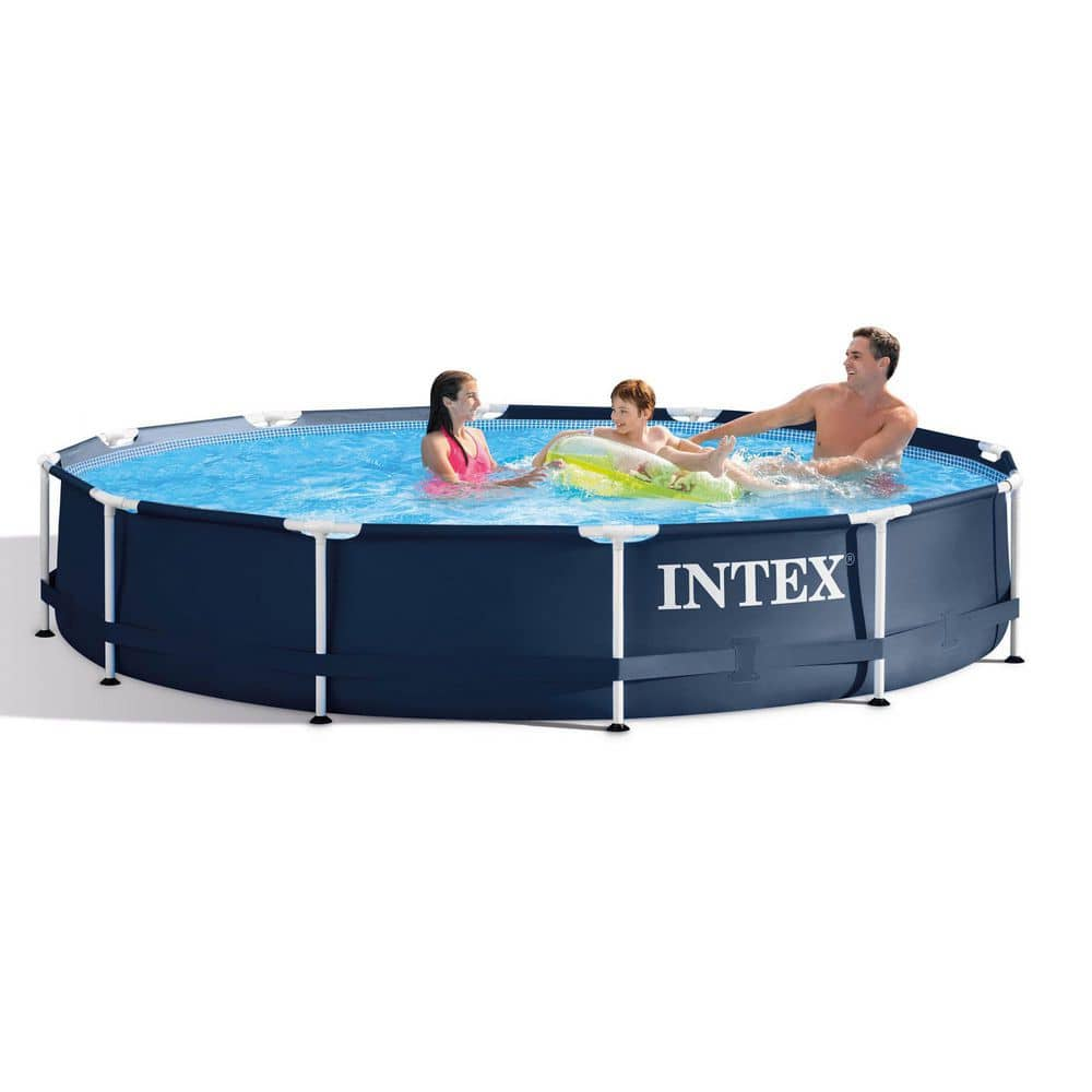 INTEX 12' x 12' Round 30 in. Deep Metal Frame Above Ground Outdoor Swimming Pool with Pump 28211ST