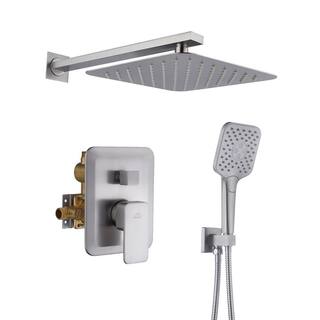 CASAINC 3-Spray Patterns 9.8 in. Wall Mount Dual Shower Heads in Spot Resist Brushed Nickel HM-B205-SQ-BN