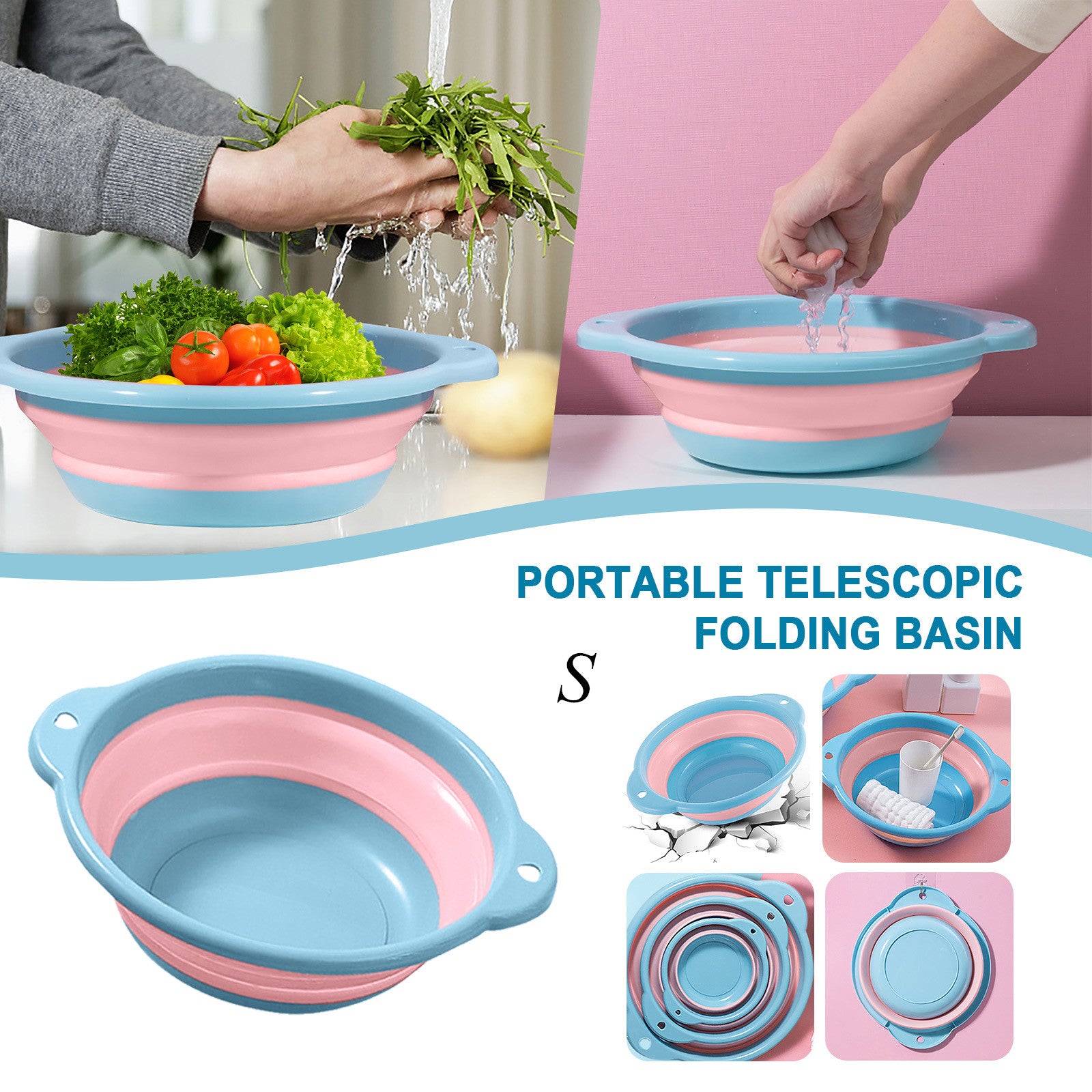 Lieteswe Multifunctional Portable Telescopic Folding Silicone Plastic Basin Washbasin