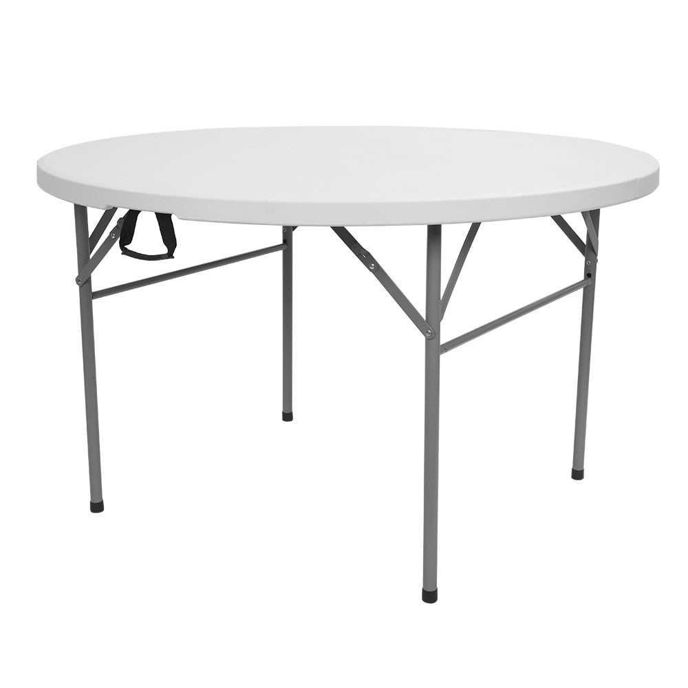 GZXS Round Folding Table 48 Inch， Foldable Portable Plastic Small Desk with Handle， 4ft Heavy Duty Circle Commercial Card Table for Indoor Outdoor Parties， Dining， Patio， Picnic， Banquet， White