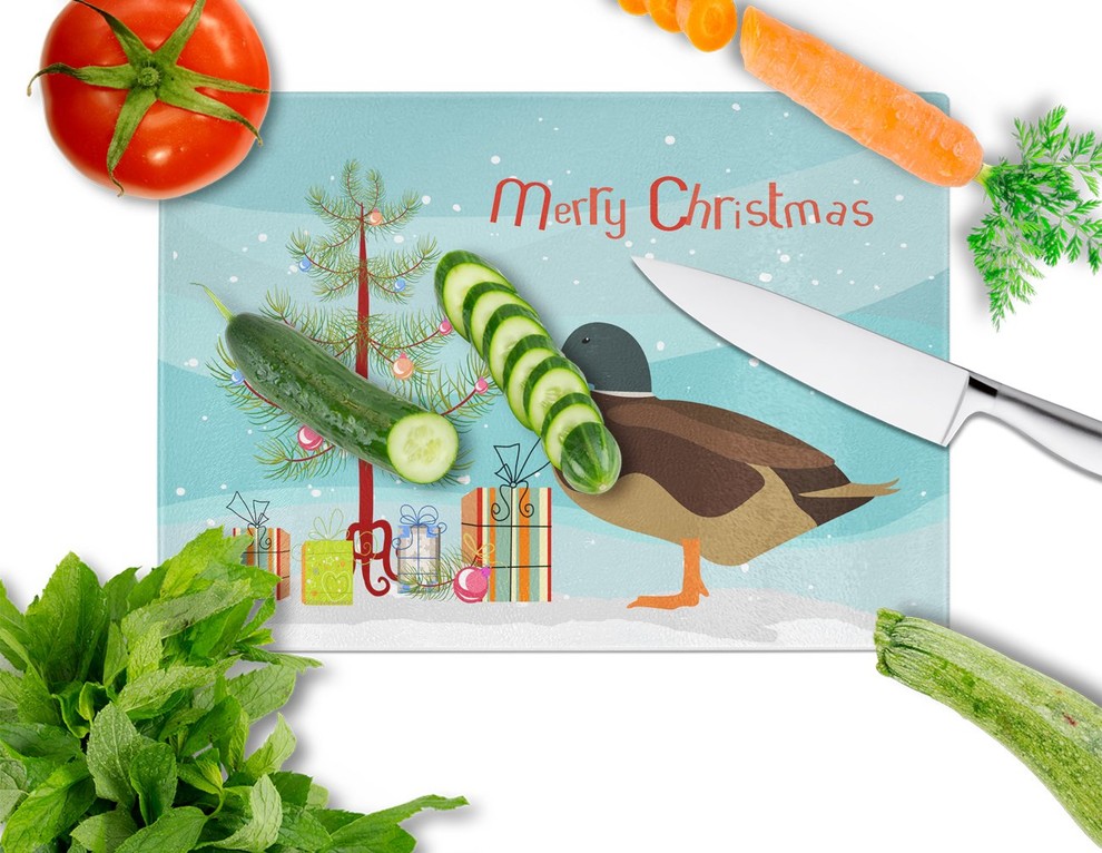 Silver Bantam Duck Christmas Glass Cutting Board Large   Farmhouse   Cutting Boards   by the store  Houzz