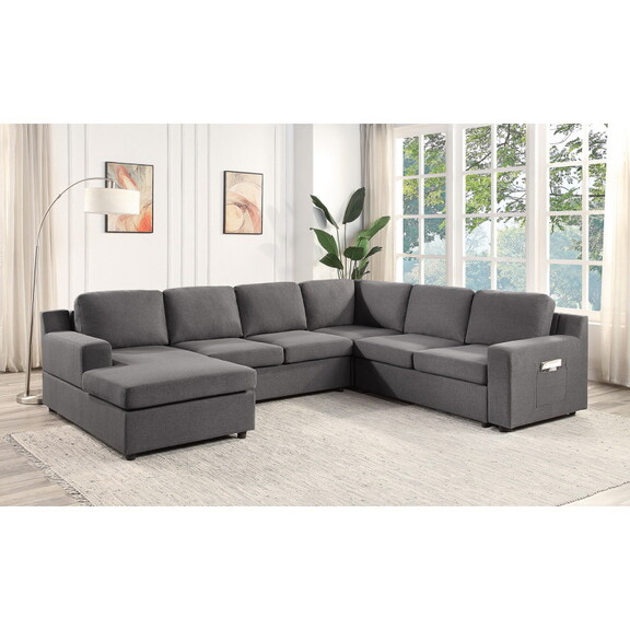 Waylon Gray Linen 6 Seater U Shape Sectional Sofa ...