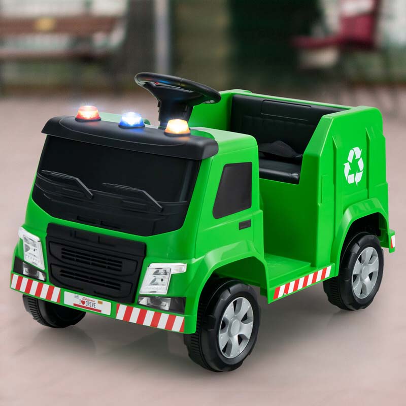 12V Kids Ride On Recycling Trash Truck Battery Powered RC Riding Toy Car with Recycling Accessories