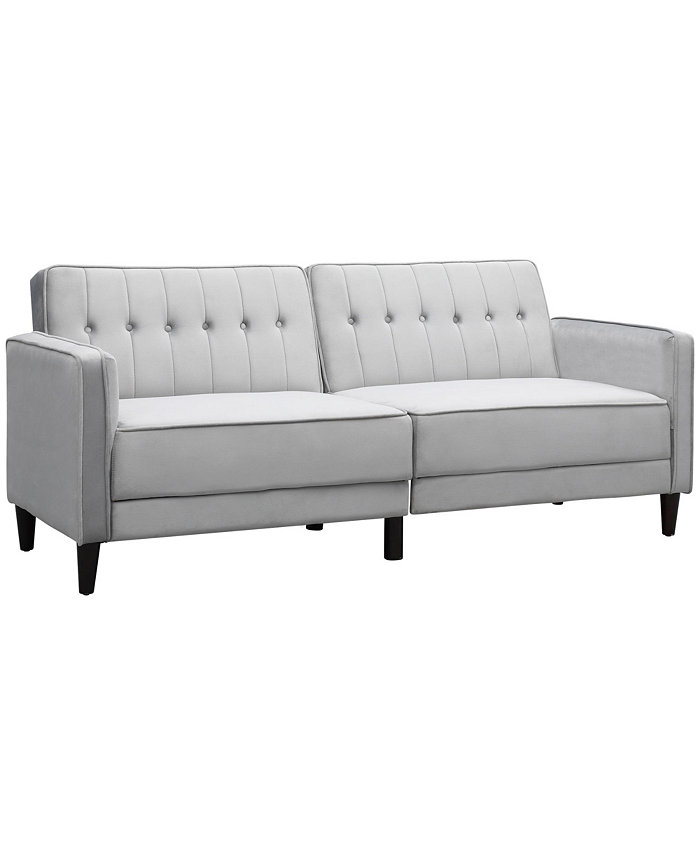 HOMCOM Convertible Sleeper Sofa Futon Sofa Bed with Split Back Design Recline Thick Padded Velvet-Touch Cushion Seating and Wood Legs Light Grey