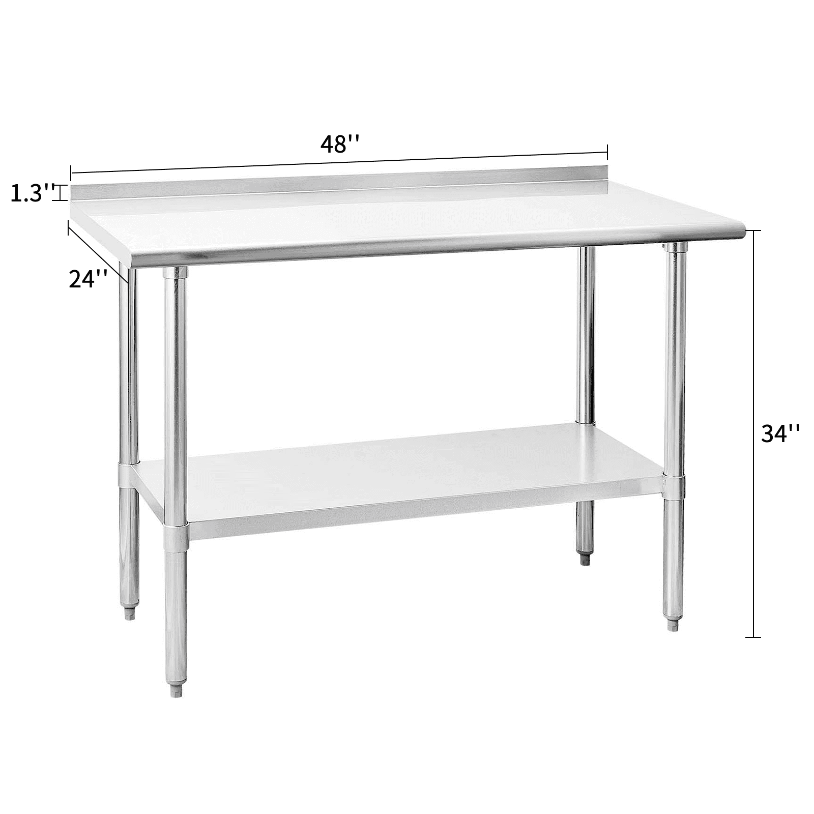 NSF Stainless Steel Commercial Kitchen Prep and Work Table w/Backsplash， Sboly Heavy Duty Prep Table with Undershelf and Galvanized Legs for Restaurant， Home and Hotel， 24 x 48