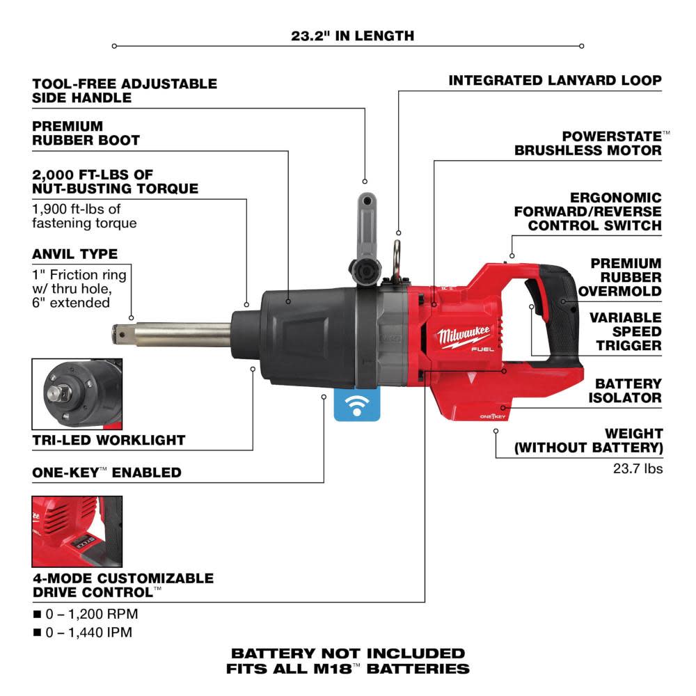 Milwaukee M18 FUEL Impact Wrench 1 D Handle Ext Anvil High Torque with ONE KEY Reconditioned ;