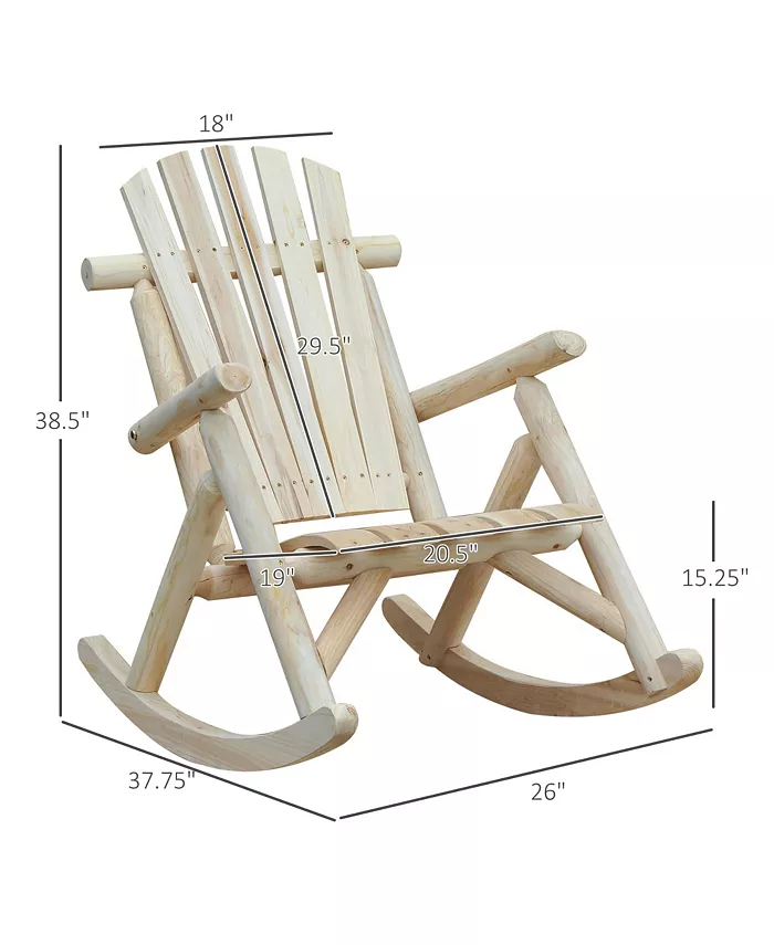 Outsunny Wooden Adirondack Rocking Chair Outdoor Rustic Log Rocker with Slatted Design for Patio Natural