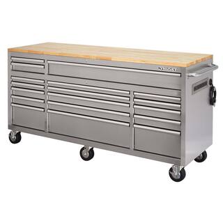 Husky 72 in. W x 24 in D Heavy Duty 18-Drawer Mobile Workbench with Mechanics Tool Set (1025-Piece) in Stainless Steel H1025TB72STSCB