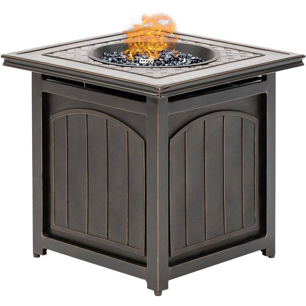 Hanover Traditions 26 in. Square Aluminum Outdoor Side Table with Fire Pit and Burner Lid TRAD26SQFP