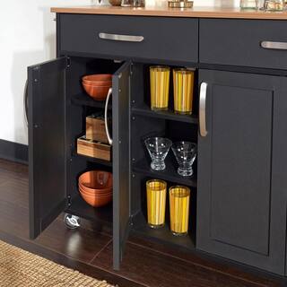 HOMESTYLES Brookshire Black Kitchen Cart with Natural Wood Top 4411-95