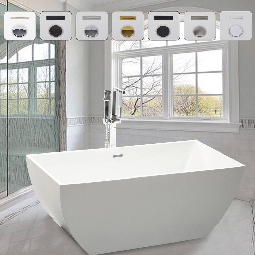 Vanity Art Montpellier 59 in. L x 30 in. W Acrylic Flatbottom Freestanding Bathtub in WhiteClassic Chrome VA6821