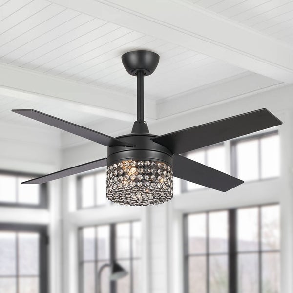 48 in. Indoor Modern Black Crystal Chandelier Ceiling Fan with Remote and Light Kit - Overall: 48