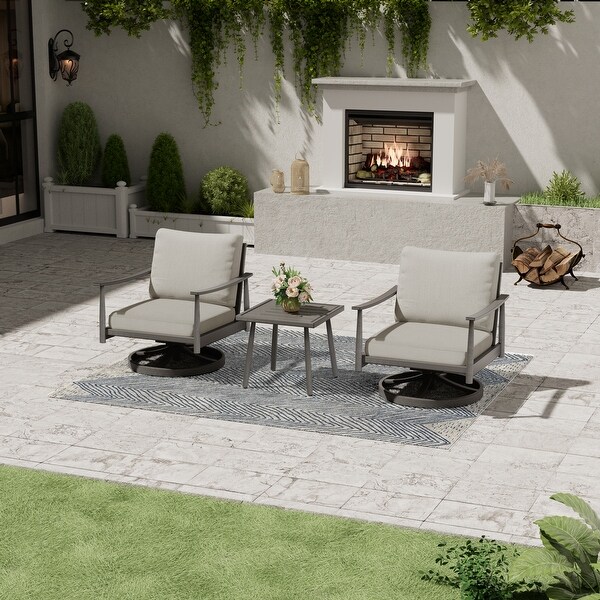 3Piece Aluminum Patio Conversation Set with Webbing Chair Back and Cushions