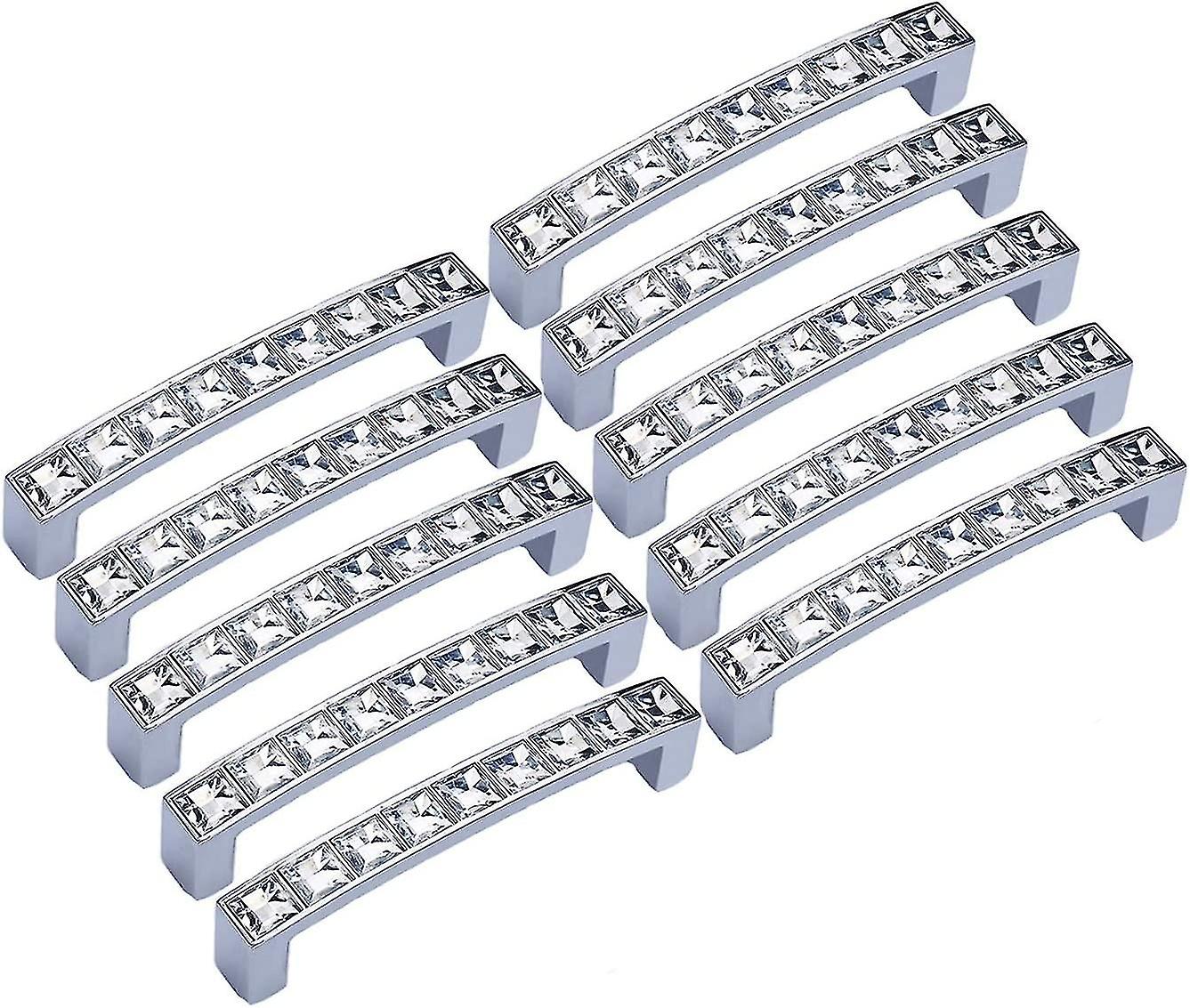 Set Of 10 Square Er Pulls， Rated With Clear Rhinests， For Furniture， Doors， Cabi， Boards， 96mm Hole Centers， 11m O