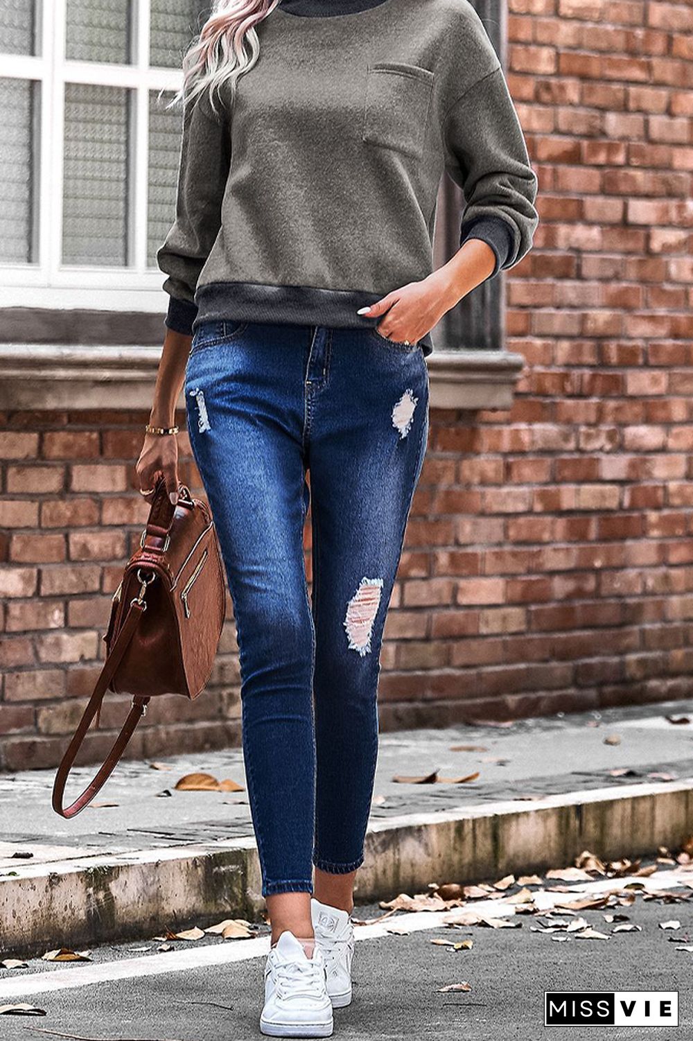 Turtleneck Plain Pocket Sweatshirt