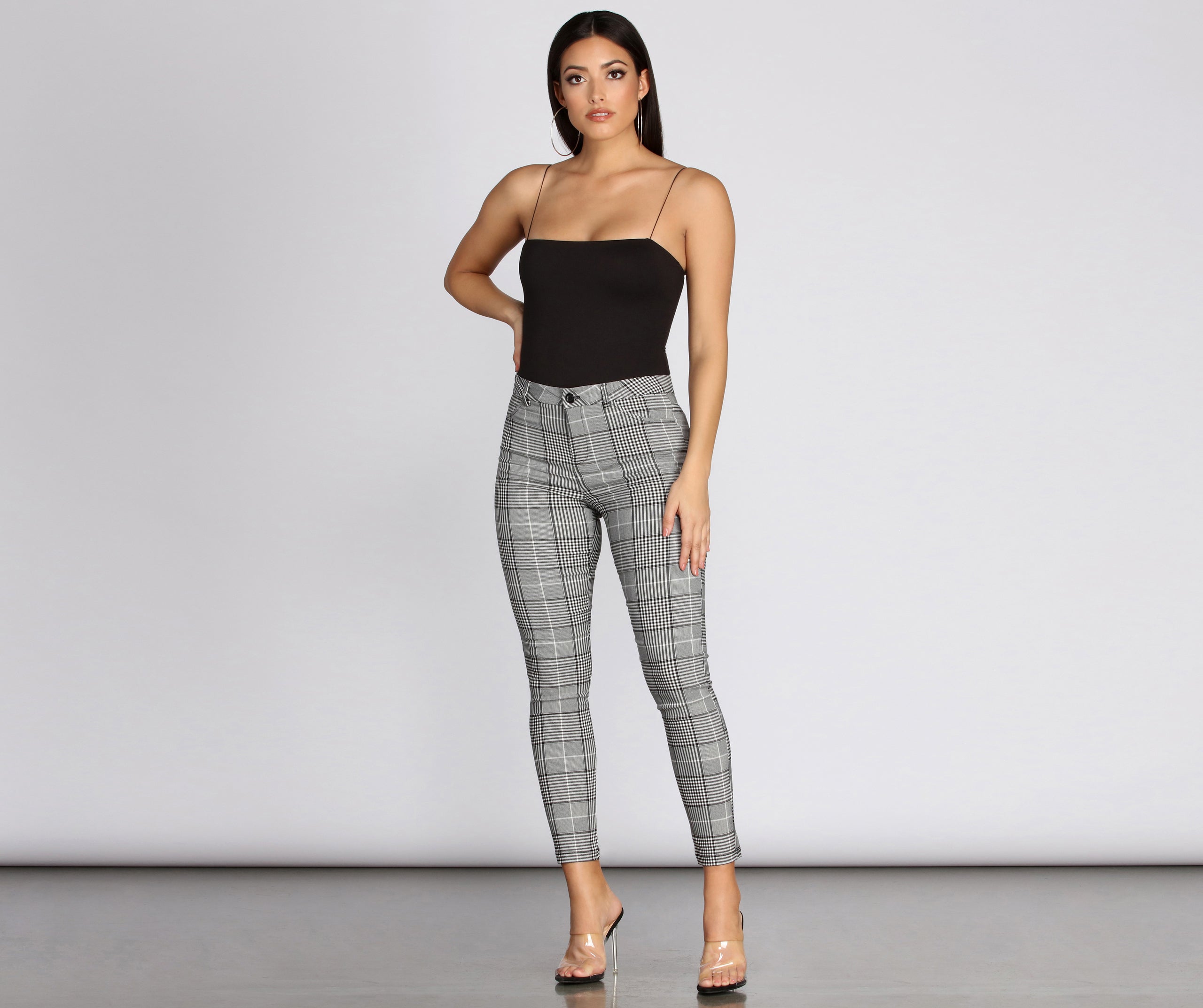 High Rise Plaid Skinny Pants