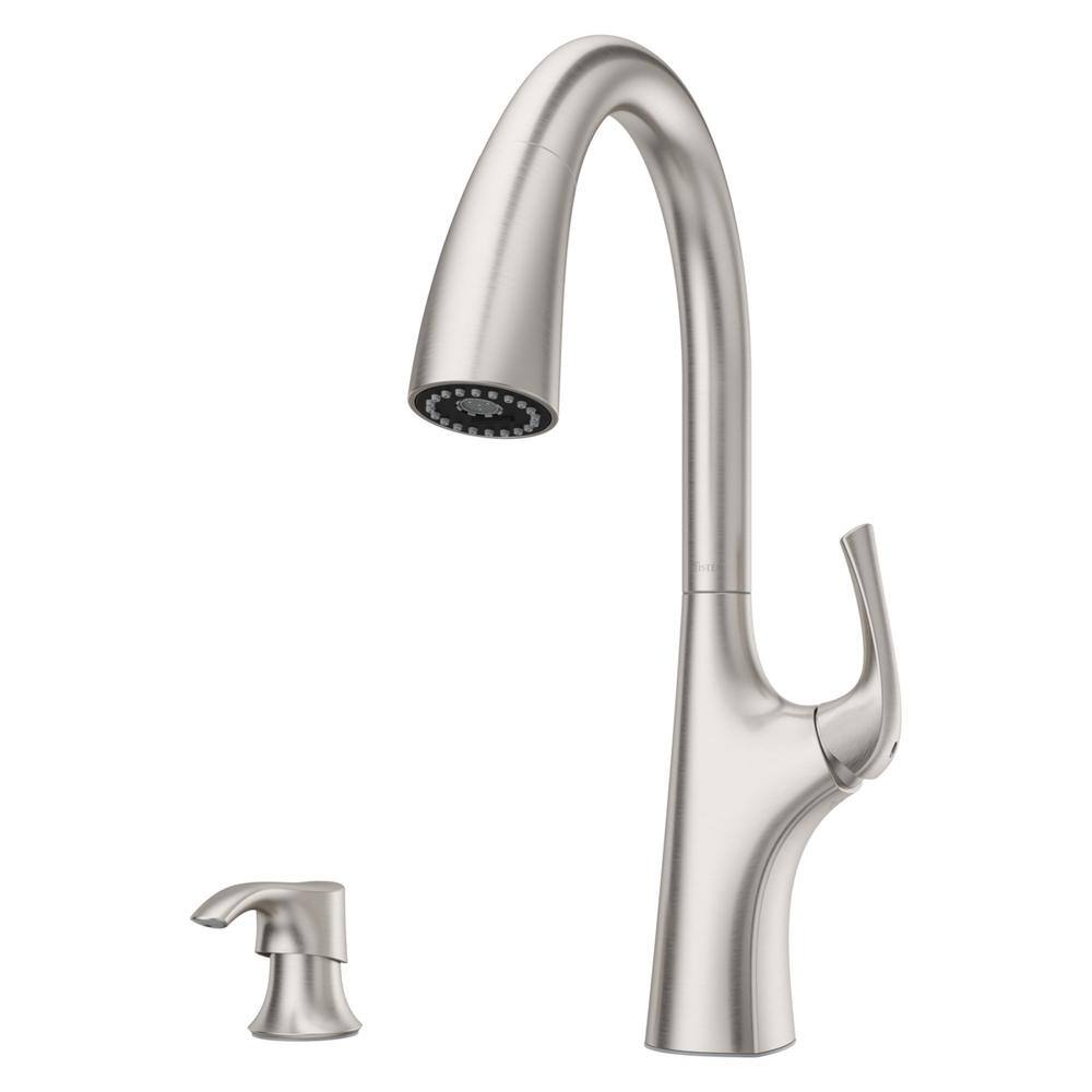 Pfister Ladera Single-Handle Pull Down Sprayer Kitchen Faucet with Soap Dispenser in Spot Defense Stainless Steel F-529-7LRRGS