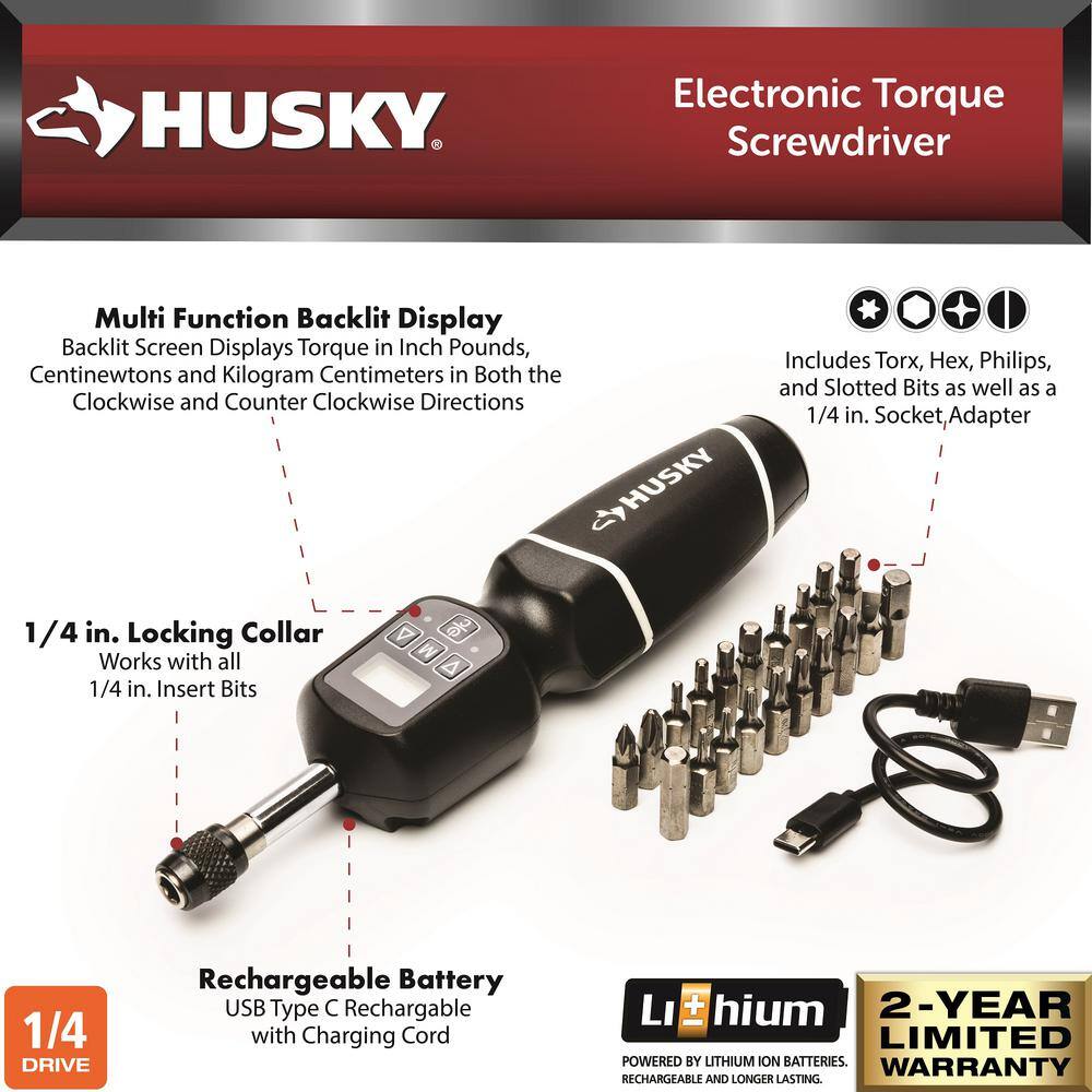 Husky 8-40 in.lbs. 14 in. Drive Electronic Torque Screwdriver H4DETSD