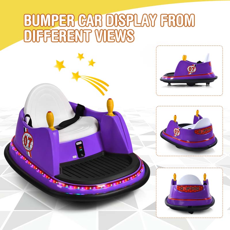 6V Kids Ride On Bumper Car 360-Degree Spin Race Toy with Dual Joysticks, Flashing LED Light, Remote Control