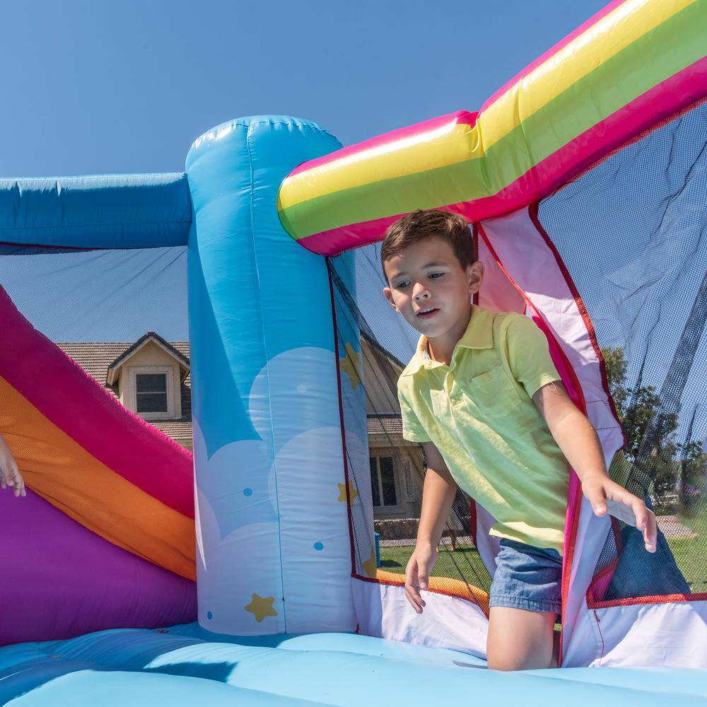 JOYIN 130L Multicolored Vinyl Rainbow Inflatable Bounce House with 2 Slides  Heavy-Duty Blower Play House For Kids Parties 70018