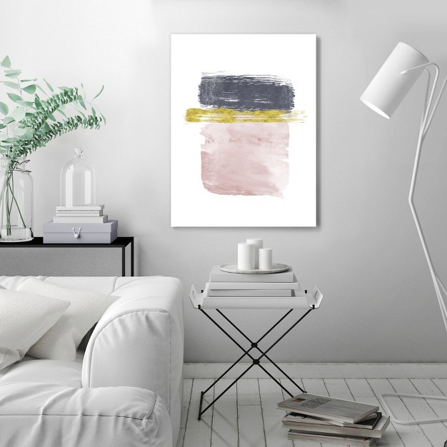 Americanflat Abstract Minimalist Strokes In Pink Navy And Gold By Tanya Shumkina Wrapped Canvas