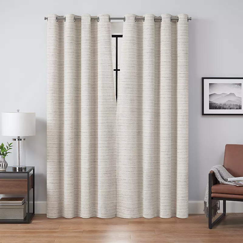 eclipse Magnitech Branson Stripe 100% Blackout Grommet Magnetic Closure Window Curtain Panel