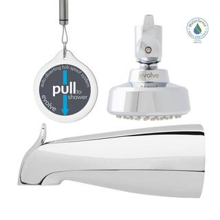 Evolve 1-Spray Patterns 1.5 GPM 3.25 in. H Wall Mount Fixed Shower Head with Auto Diverting Tub Spout with Mounts in Chrome EV3312-CP150-SB