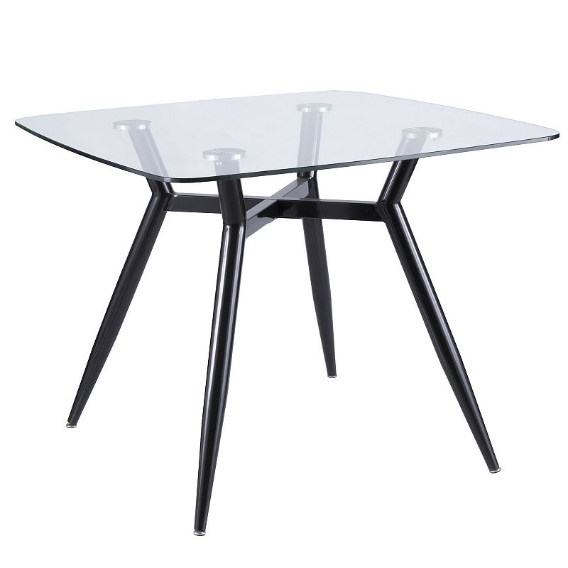 38 Clear Glass Square Top with Black Metal Legs Dining Table