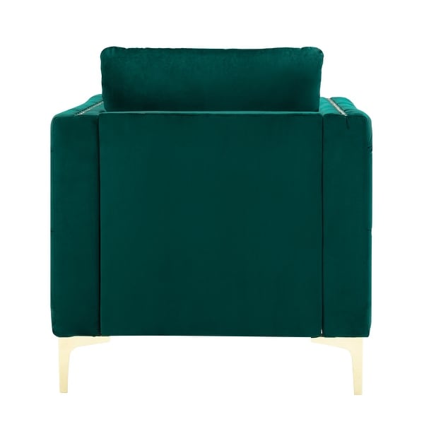 Velvet Accent Club Chair， Upholstered Tufted Button Single Sofa Chair， with Silver Metal Legs， Modern Armchair for Living Room