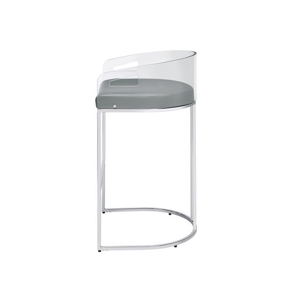 Con 31 Inch Set of 2 Modern Barstools， Clear Acrylic Back， Gray Cushion