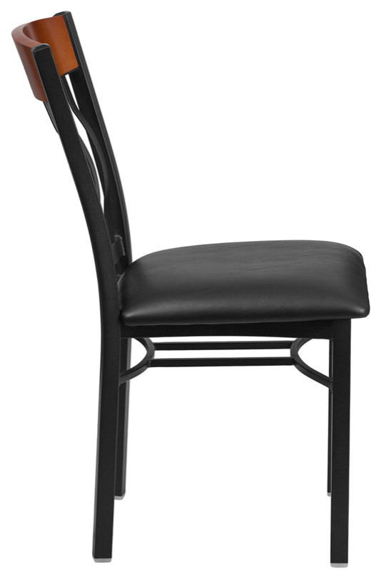 Eclipse Vertical Back Black Metal  Cherry Wood Chair  Black Vinyl Seat   Transitional   Dining Chairs   by VirVentures  Houzz