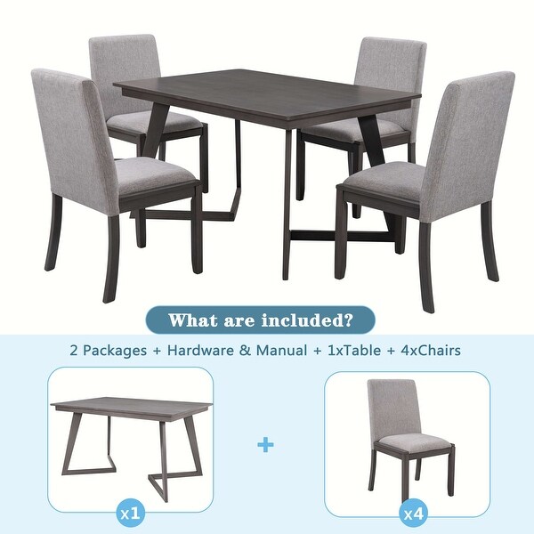 Wooden 5-Piece Dining Set: Rectangular Table with 4 Linen Fabric Chairs