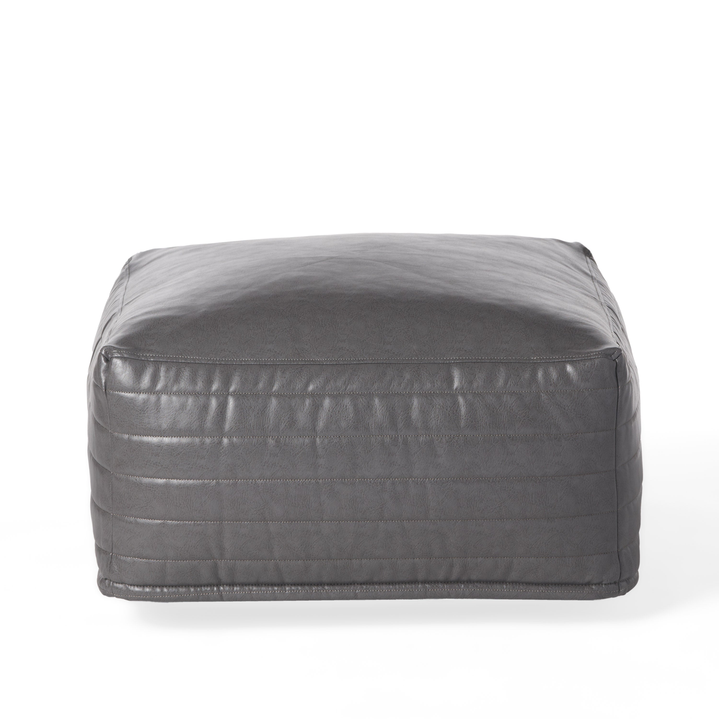 Conrail Contemporary Faux Leather Channel Stitch Pouf