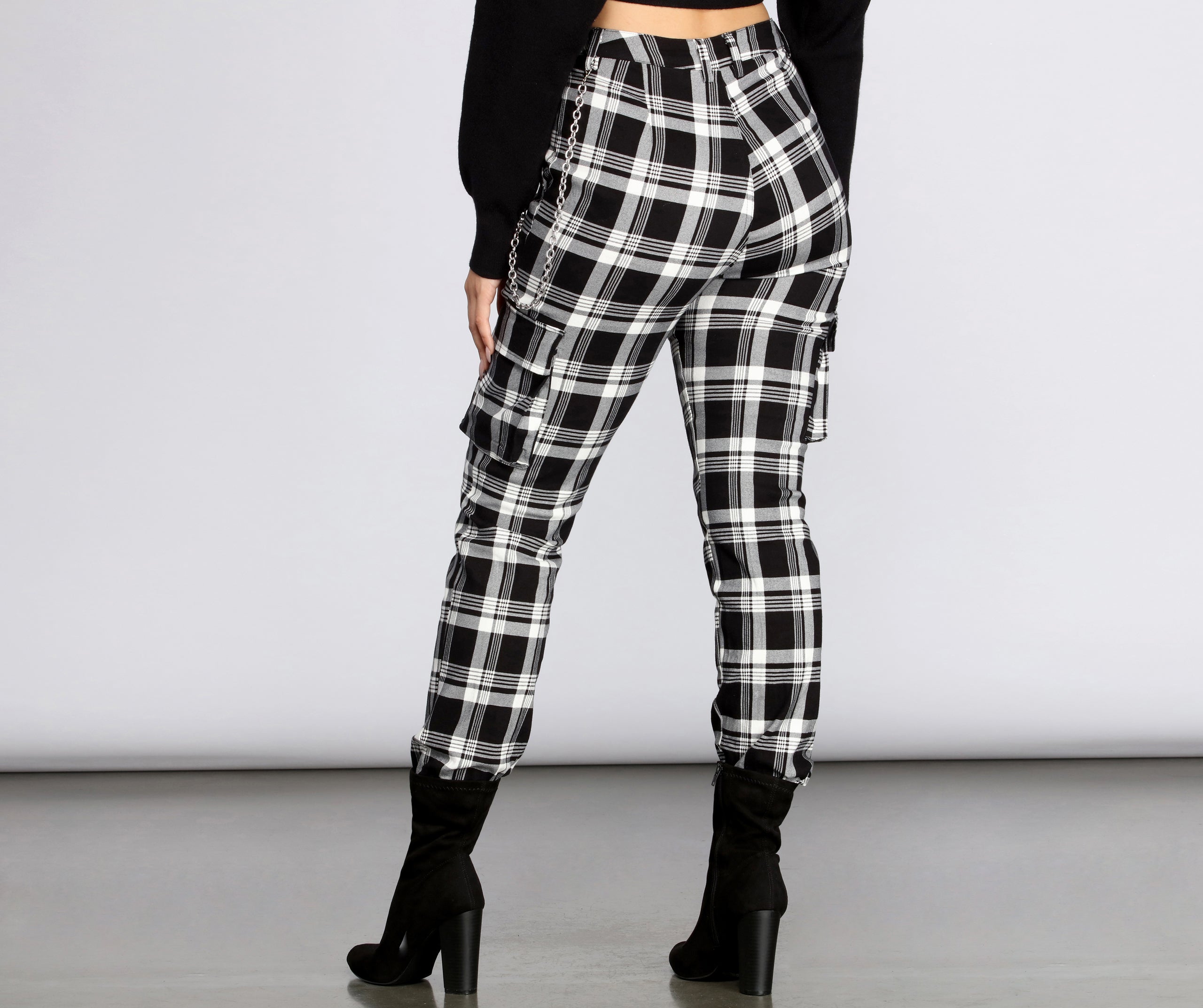 Plaid Chain Link Cargo Pants