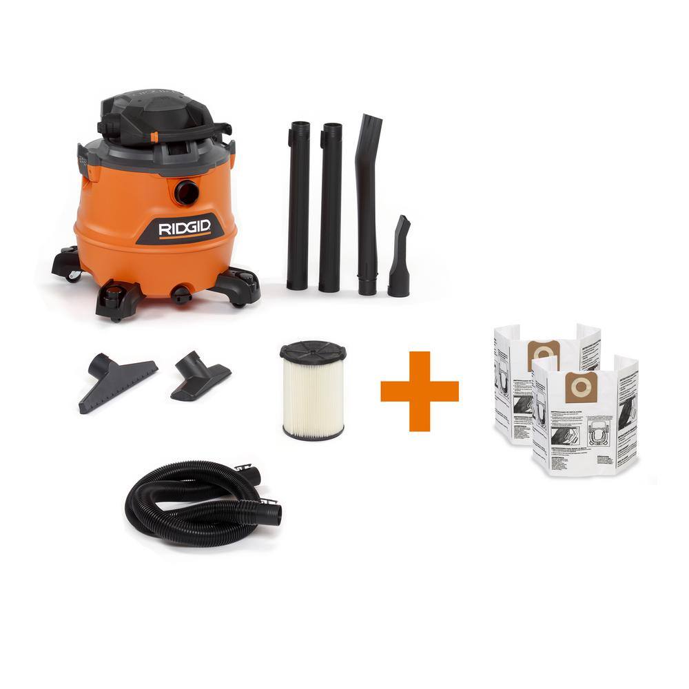 RIDGID 16 Gallon 6.5 Peak HP NXT WetDry Shop Vacuum with Detachable Blower Filter Dust Bags Locking Hose and Accessories HD1600B