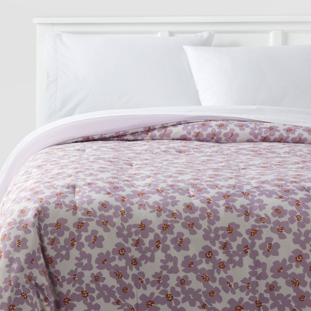 Reversible Microfiber Printed Comforter Ivory light Purple Floral