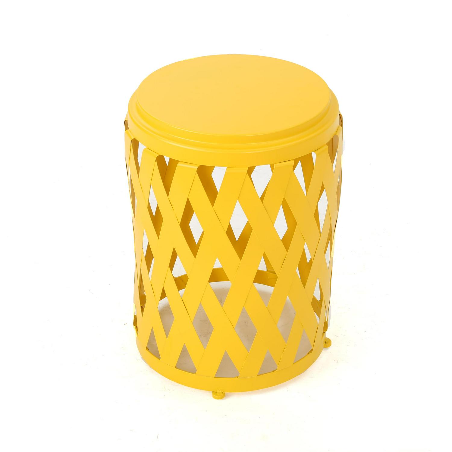 Noble House Pinto Indoor 12 Inch Diameter Lattice Matte Iron Side Table，Yellow