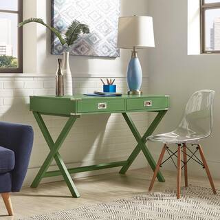 HomeSullivan 42 in. Meadow Green X Base Wood Accent Campaign Writing Desk 40E581A-MDG