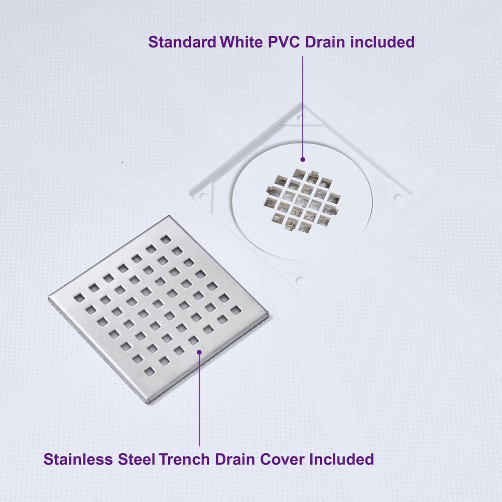 WOODBRIDGE 48 in x 32 in Solid Surface Single Threshold Center Drain Shower Pan with Stainless Steel Linear Cover in White