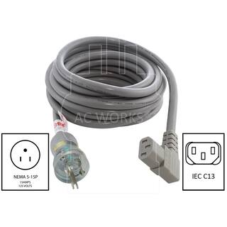 AC WORKS 15 ft. 143 15 Amp Medical Grade Power Cord with Right Angle IEC C13 Connector MD15ARC13-180