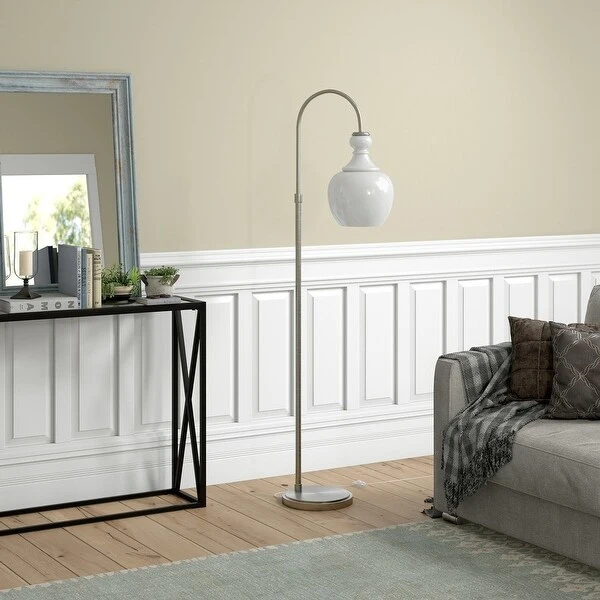 Verona Arc Floor Lamp with White Milk Glass Shade