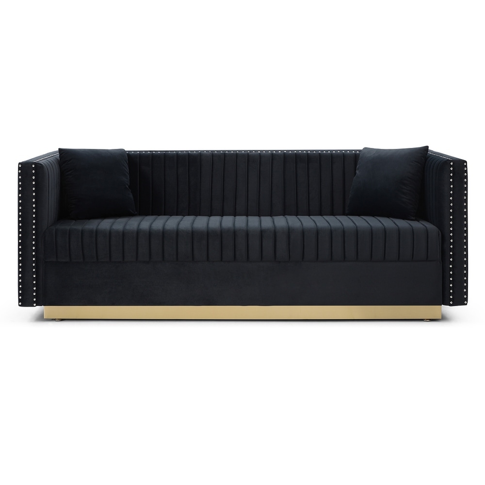 Velvet Chaise Lounge Loveseat Black Tufted Sofa Nailhead Arms Settee