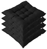 DEXING Set of 4 Indoor/Outdoor Chair Cushion， Cotton Chair Pads Square， Cushions for Wicker Chair Seat， for Rocking， Dining， Patio， Camping， Kitchen Chairs (40X40cm)，Black