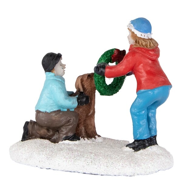 Children with Dog and Wreath Christmas Village Display Piece