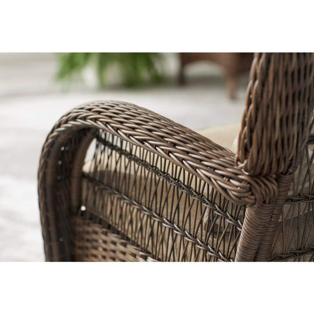 Hampton Bay Beacon Park Brown Wicker Outdoor Patio Stationary Lounge Chair with Toffee Tan Cushions