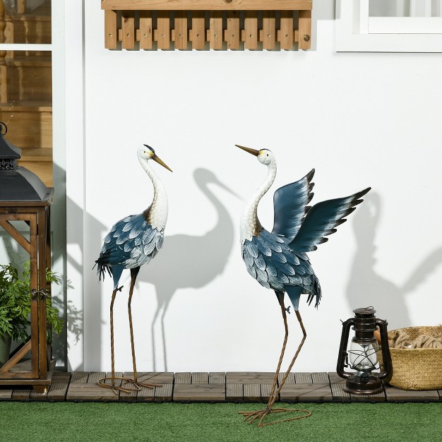 amp 27 5 quot Standing Bird Sculptures Metal Yard Art Decor Landscape Decoration Set Of 2 Blue amp White